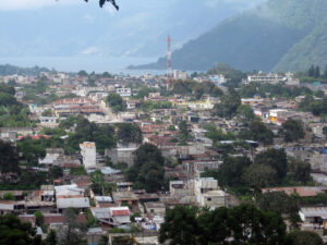 View of town on lake